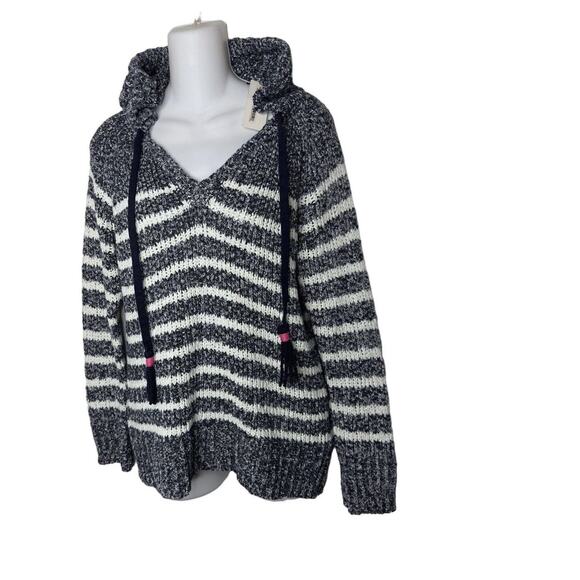 NWT~ White+ Warren Marled Striped HoodieSweater Nautica Denim/ Ivory XS Ret $195 - Picture 1 of 5